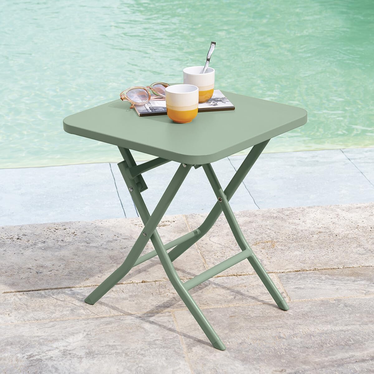 HESPERIDE - Table d'appoint de Jardin Carrée Greensboro Vert Olive - 40 x 40 cm - Acier Traité Epoxy Antirouille