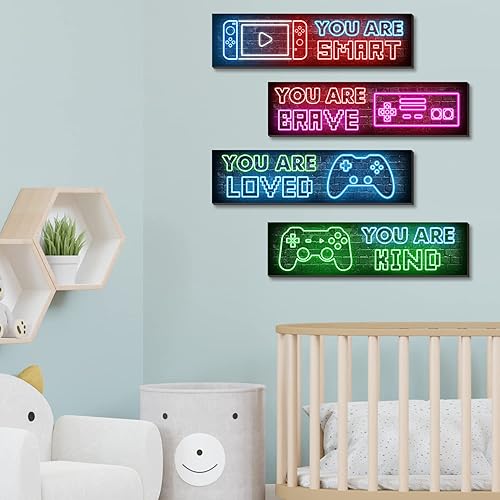 Miniatura 3 de Juego de 4 decoraciones de pared de neón para videojuegos, decoración de habitación de niños para dormitorio, cita motivacional, placa de arte de