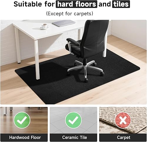 Vista 28 de SHAREWIN Tapete negro para silla de oficina, tapetes duraderos para sillas de escritorio para suelos de madera dura y azulejos, debajo de las sillas