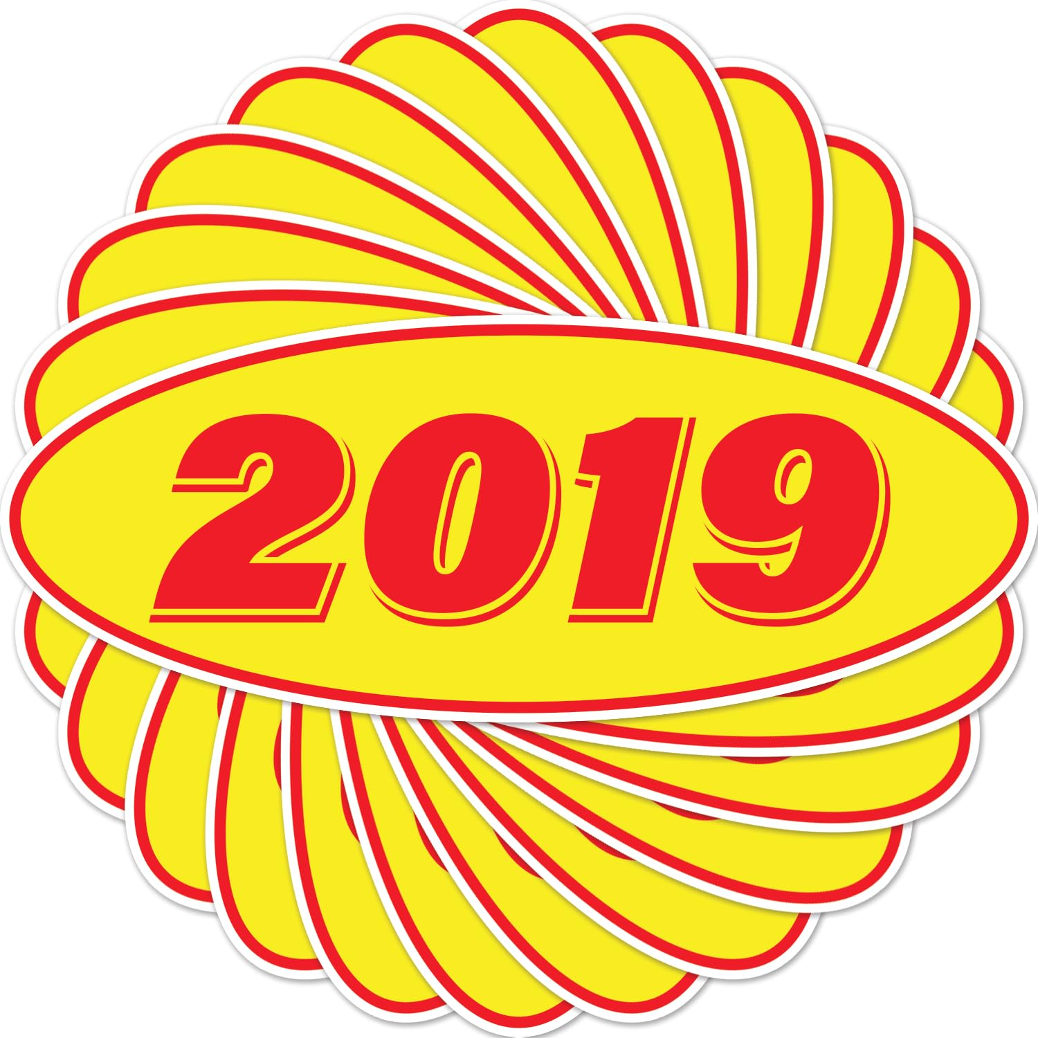 2019 Car Model Year Windshield Stickers | 14" x 5.5" Oval Stickers for Car Dealerships, Vehicle Windshields (Pack of 12)
