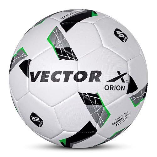 Vector X Orion TPU Machine Stitched Indoor/Outdoor Water-Resistant Football with SR Bladder, White-Green, Size 5, Suitable for Match and Training for Adults 15+ Years + Free Air Needle
