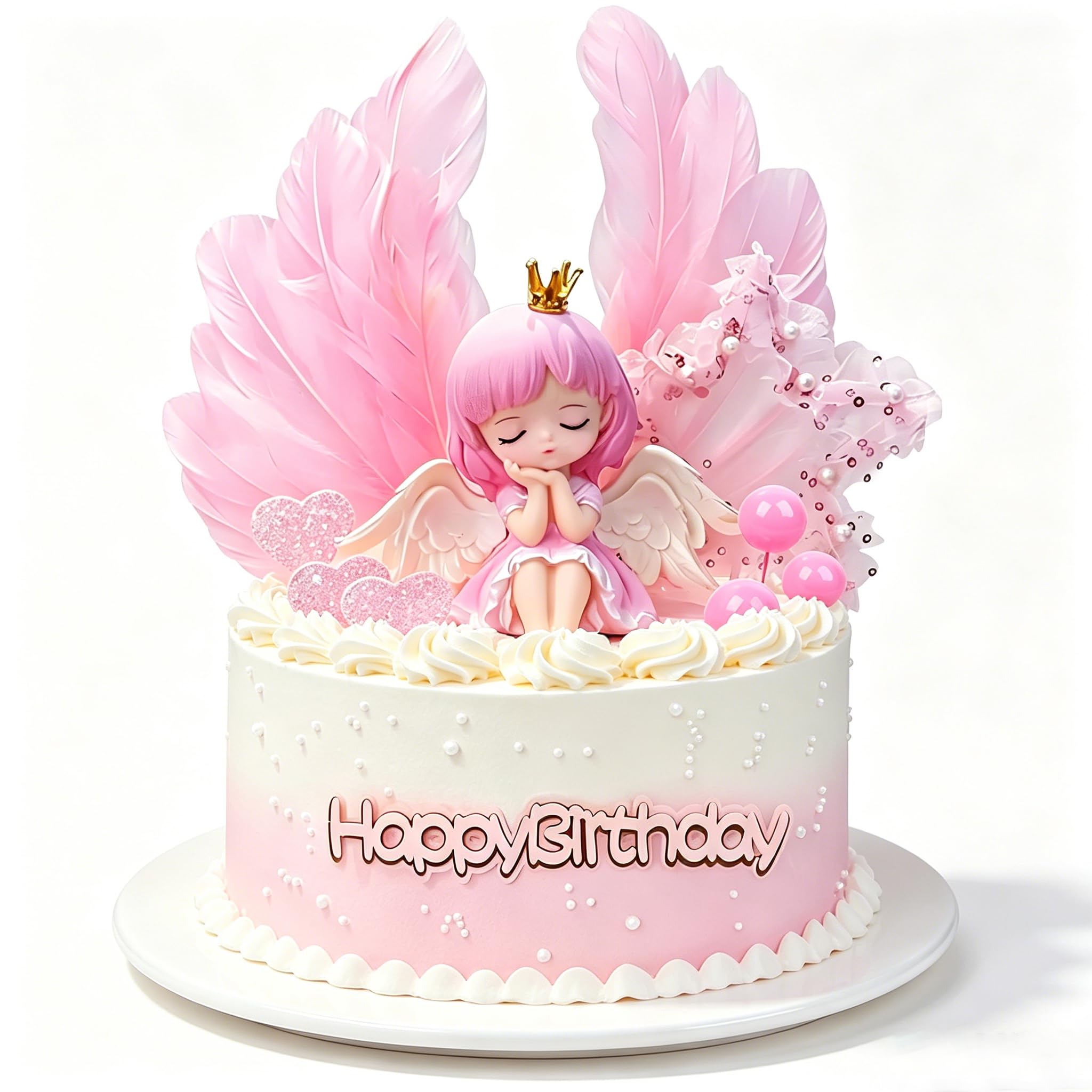 Pink Angel Princess Cake Topper Set，Beautiful Winged Cake Decoration，Fairy Cake Toppers, Birthday Cake Topper for Girl，Badeparty，Pink Goddess Decor