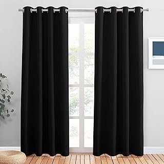 PONY DANCE Cortinas Negras con Ojales, Termicas Aislantes Frio y Calor Opacas 2 Piezas Curtains Blackout para Dormitorio Habitacion Matrimonio, 140x200 CM