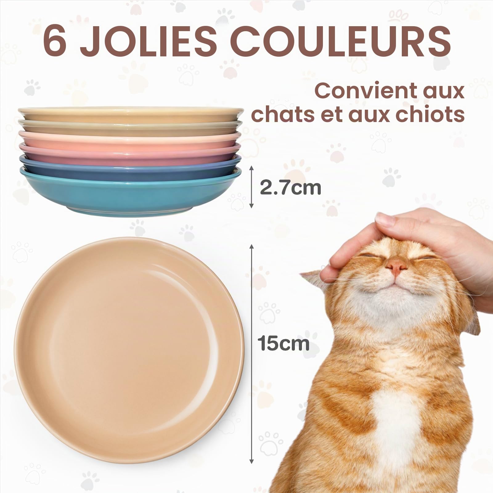 6 Pièces Gamelle Chat, Gamelle Céramique Plat, Bols Chat pour Nourriture et Eau pour Chatons