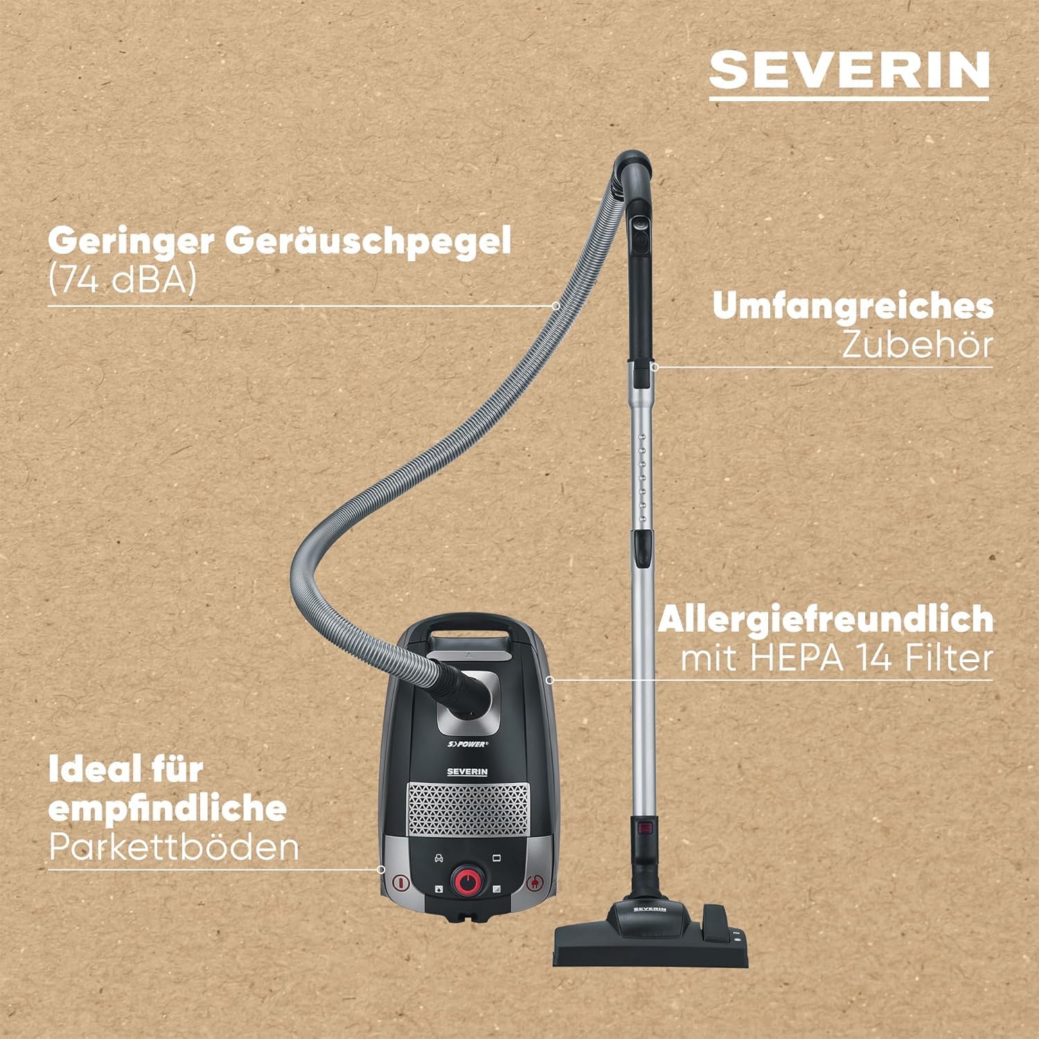 Severin Testsieger Bodenstaubsauger mit Beutel 4L – Bild 4