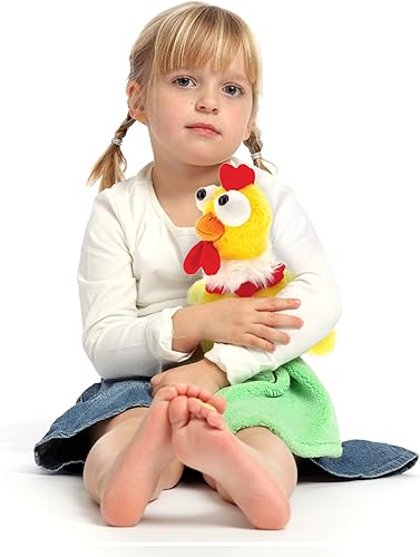 Miniatura 7 de DolliBu Animal de peluche de gallo – Gallo amarillo sentado suave y abrazable, adorable juguete de peluche de gallo para jugar, lindo regalo de vida