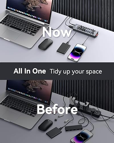 Miniatura 5 de WENTER Hub USB 3.0 alimentado con lector de tarjetas SDTF, concentrador USB de aluminio de 10 puertos (9 puertos USB 3.0 de transferencia de datos y