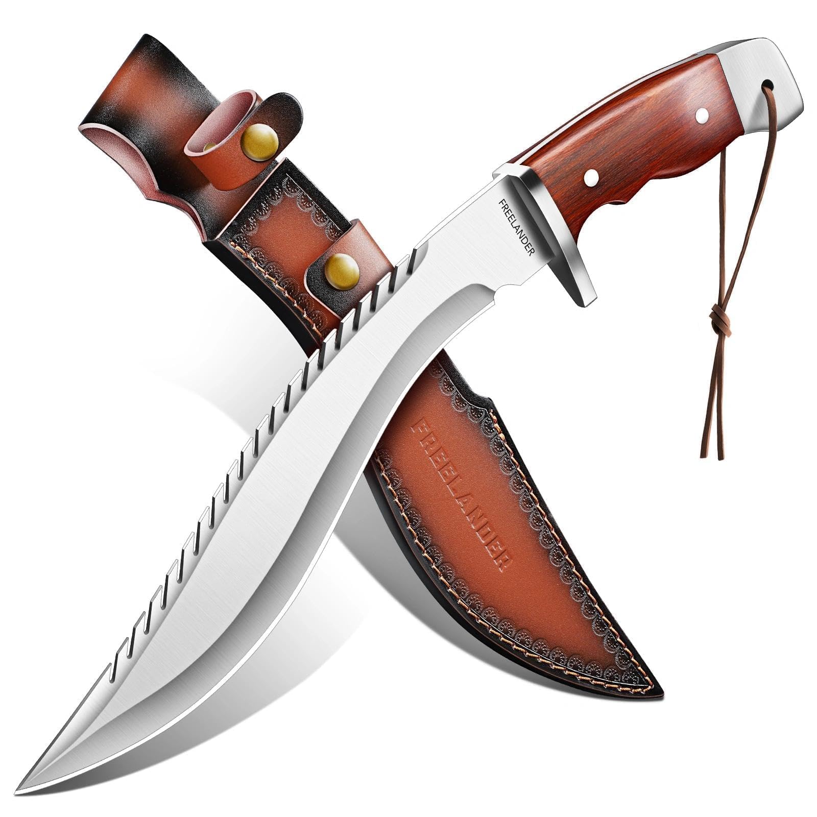 Freelander Großes Outdoor Messer Survival, Machete Scharf Echt mit Holzschwertscheide, Full Tang Machete mit 6mm Klingensteg, Outdoormesser Feststehende Klinge für Camping Gartenarbeit