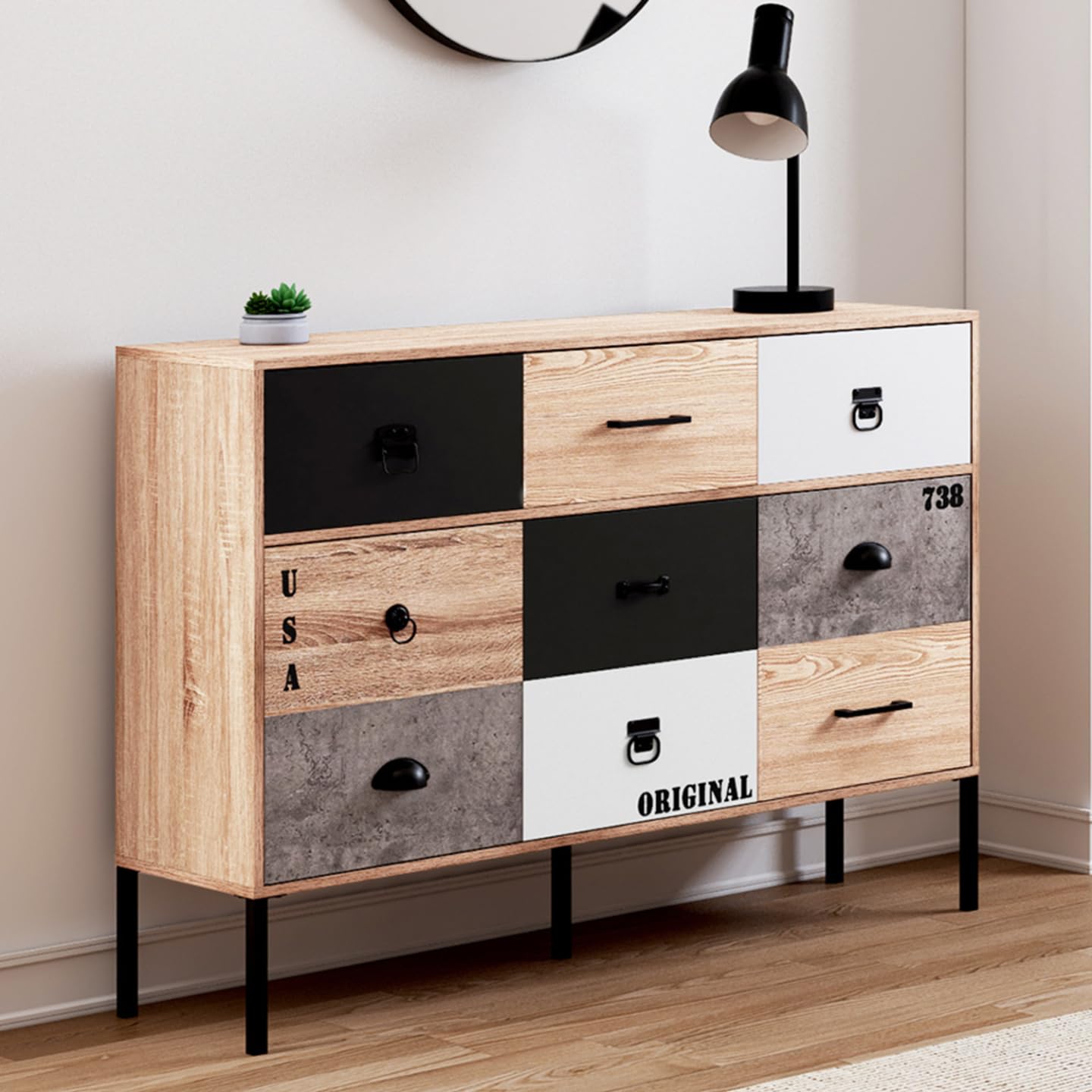 IDMarket Sacramento Design Industrial - Aparador 3 puertas 3 cajones 110 cm