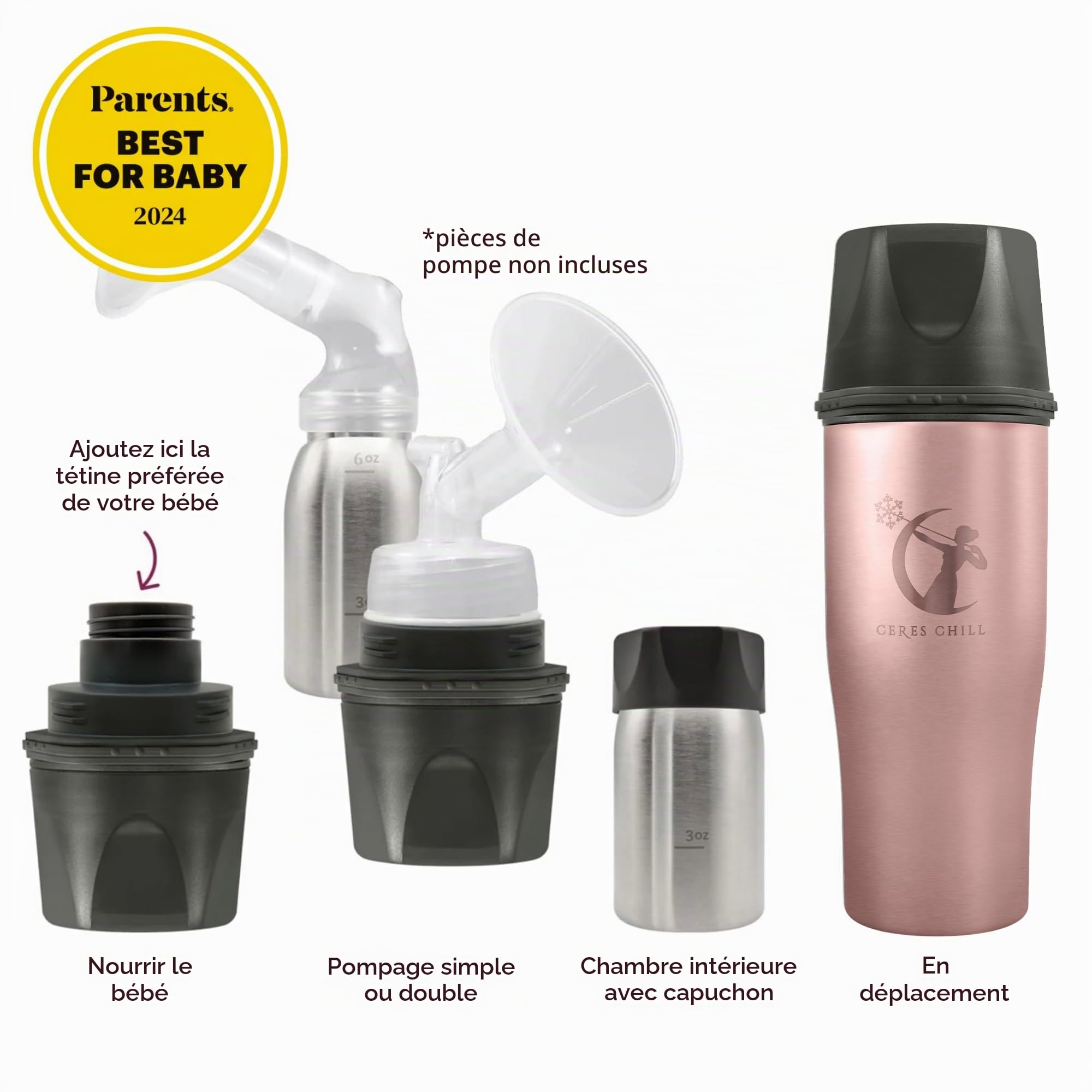 Ceres CHILL Demigoddess Mini refroidisseur et chauffe-lait maternel – 170 à 473,6 g – Refroidisseur de lait maternel portable, stockage et biberon pour voyage, travail ou en déplacement – Récipient