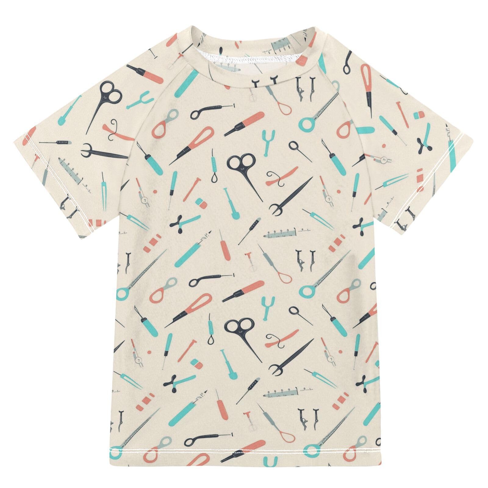 KLL Girls Bathing Suit Short Sleeve Swimsuits for Little Girls 7T Doctors Day Forceps