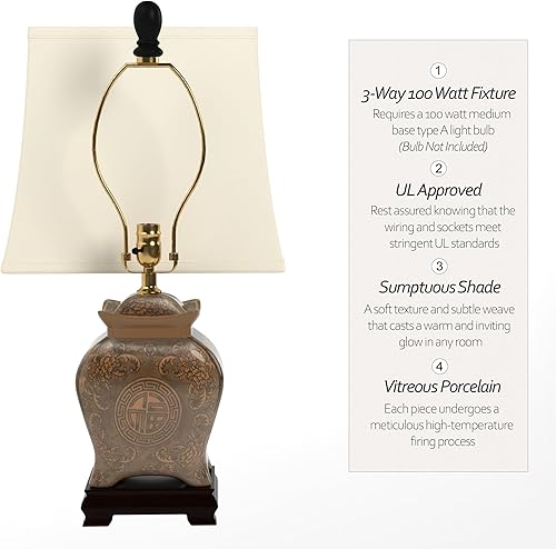 Miniatura 5 de Red Lantern Lámpara de porcelana de medallones negros y marrones de 19"