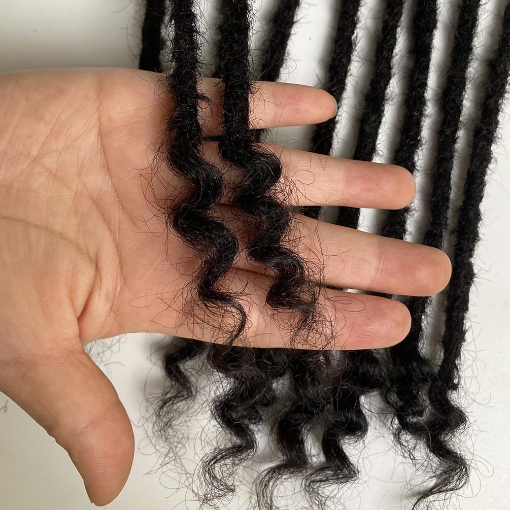 Dreadlock Extensions Human Hair With Curly Ends 0.4cm Width 8 inch 20 Strands Natural Black Loc Extensions Curly End for Women Men