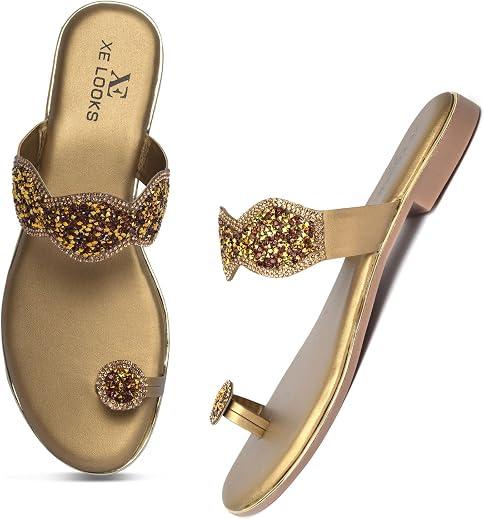 XE Looks Women's Copper Embellished Slippers | Glittering Design with Comfort Sole | Comfort and Durability Combined Slipp...