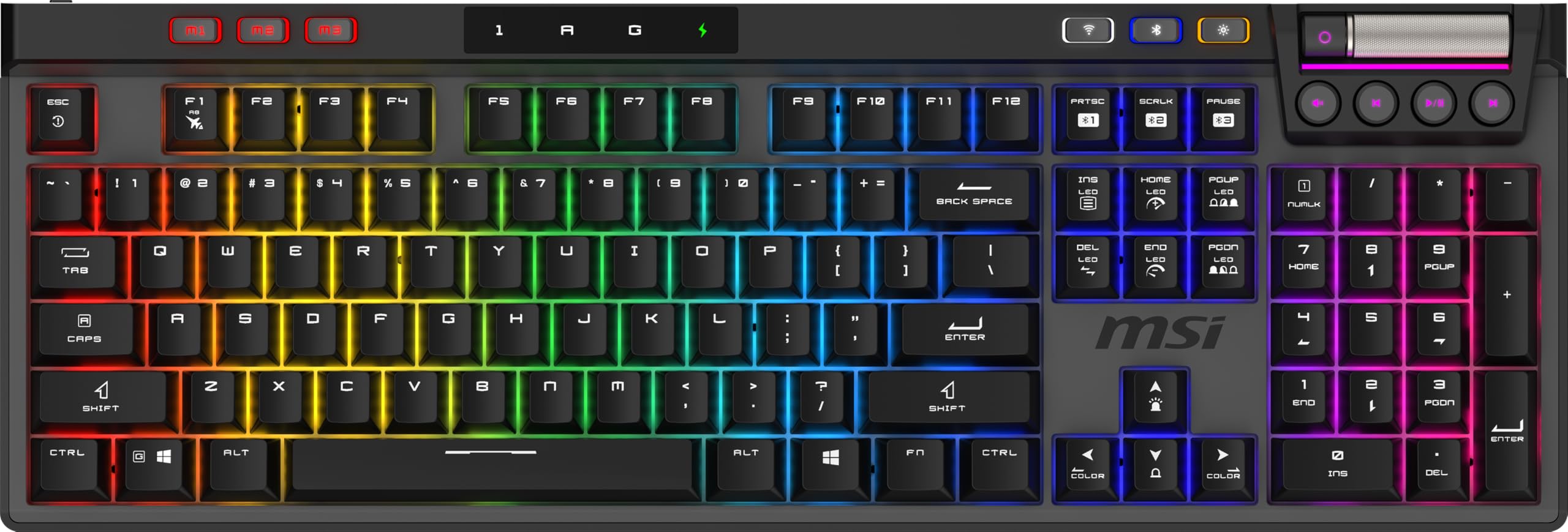 MSI Strike Pro Wireless ES, QWERTY, ES Layout - Teclado Gaming mecánico silencioso, interruptores táctiles silenciosos, Hot-Swap, Teclas PBT, 2.4GHz, Bluetooth, luz mística RGB por tecla, 4200mAh