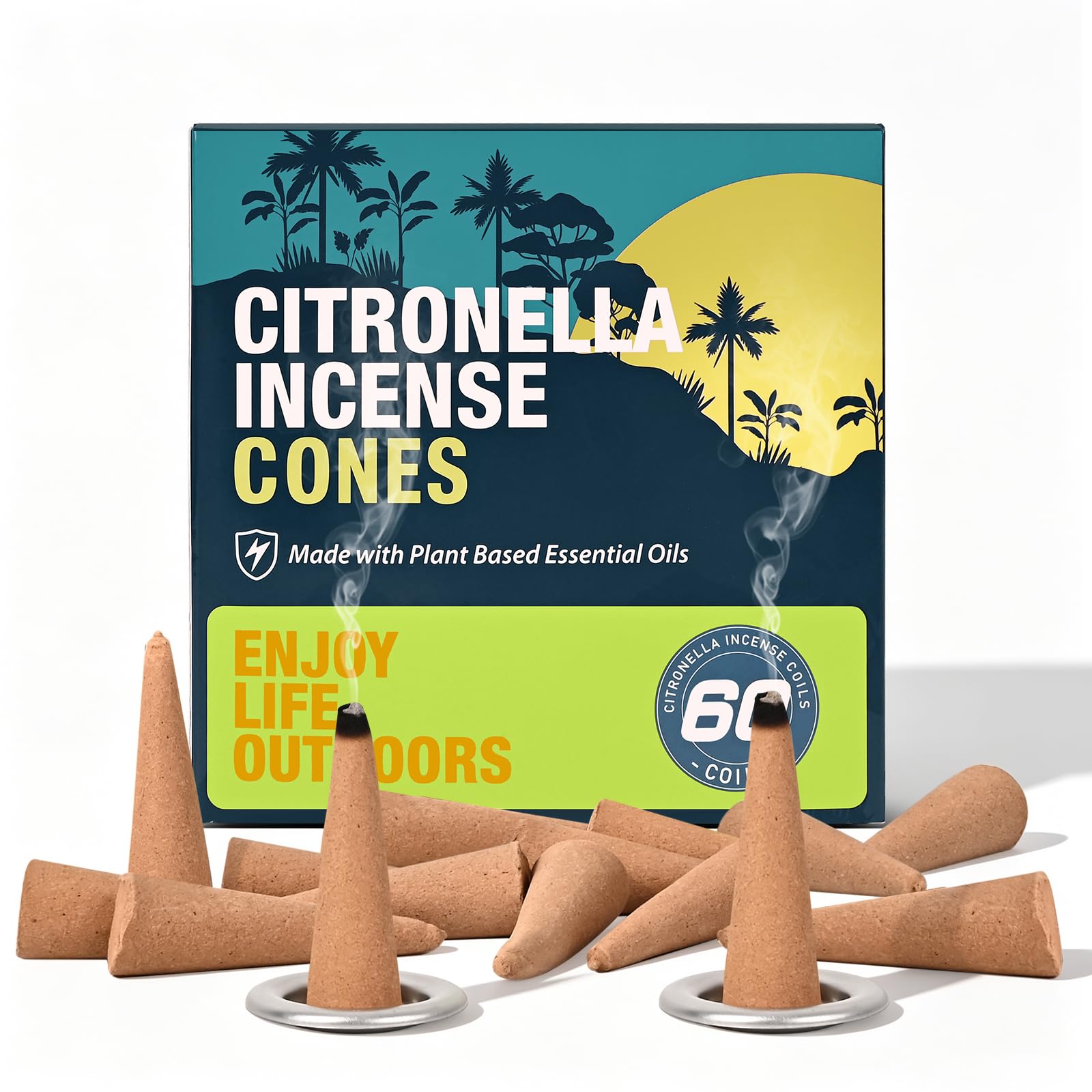 Citronella Incense Cones β 60 Count Citronella Cones Outdoor, Suitable for Patio, Garden, Camping(2 Metal Dishes)