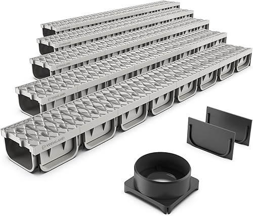 Vodaland - Sistema de drenaje de zanjas de 4 pulgadas con rejilla, color marfil, fácil de 2 canales (5)