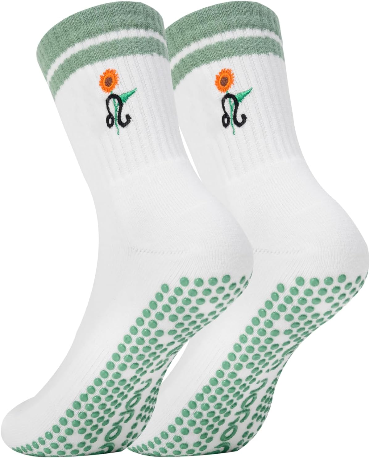 Womens Zodiac Pilates Grip Socks Non Slip Arch Support Crew 1 Pair | Premium cotton sticky socks with athletic cuff for reformer pilates yoga