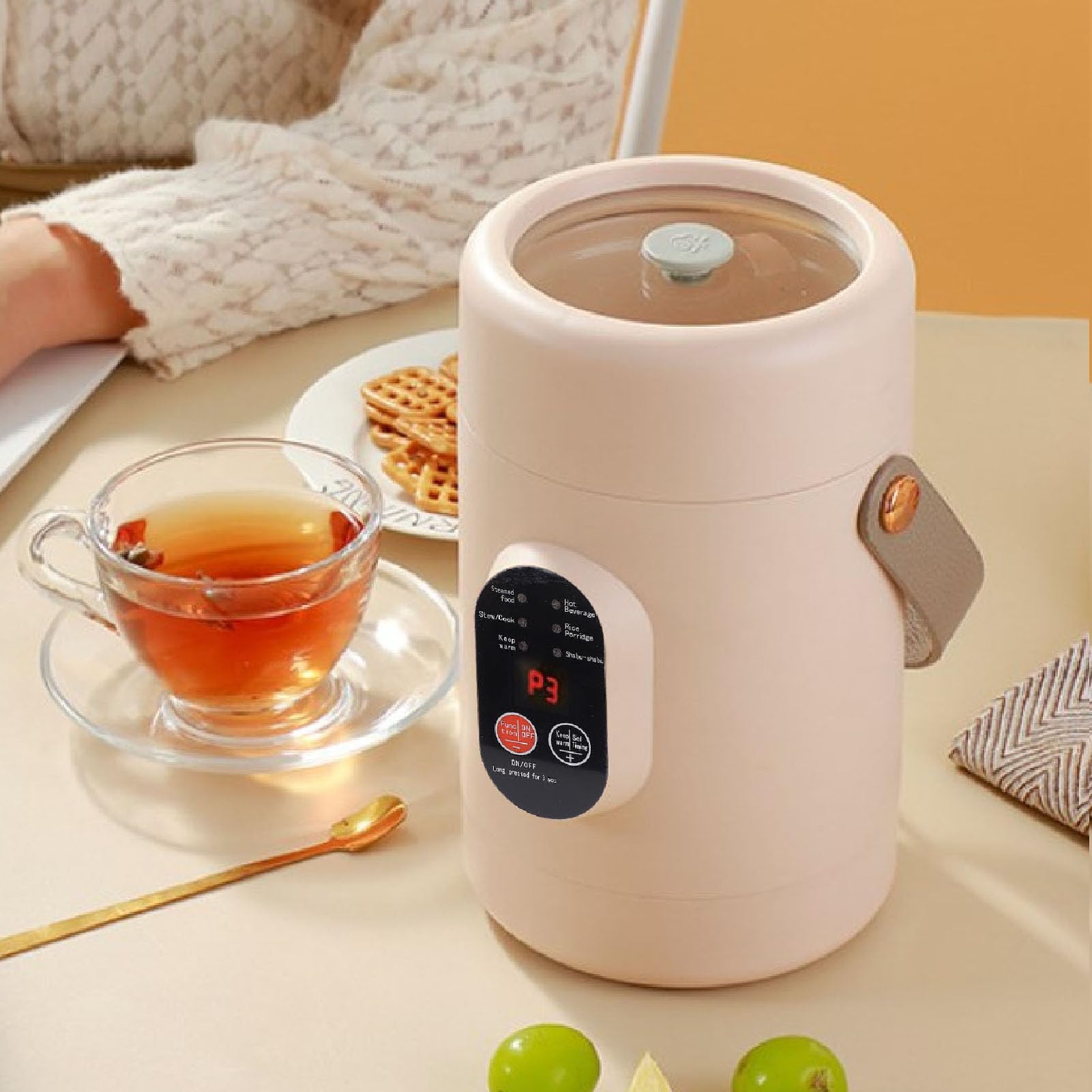 Pentola Calda Elettrica con Vaporiera, Mini Fornello da Viaggio Portatile, Padella Elettrica Multifunzionale Antiaderente per Friggere/Stufato/Vapore, per Ramen (Spina europea