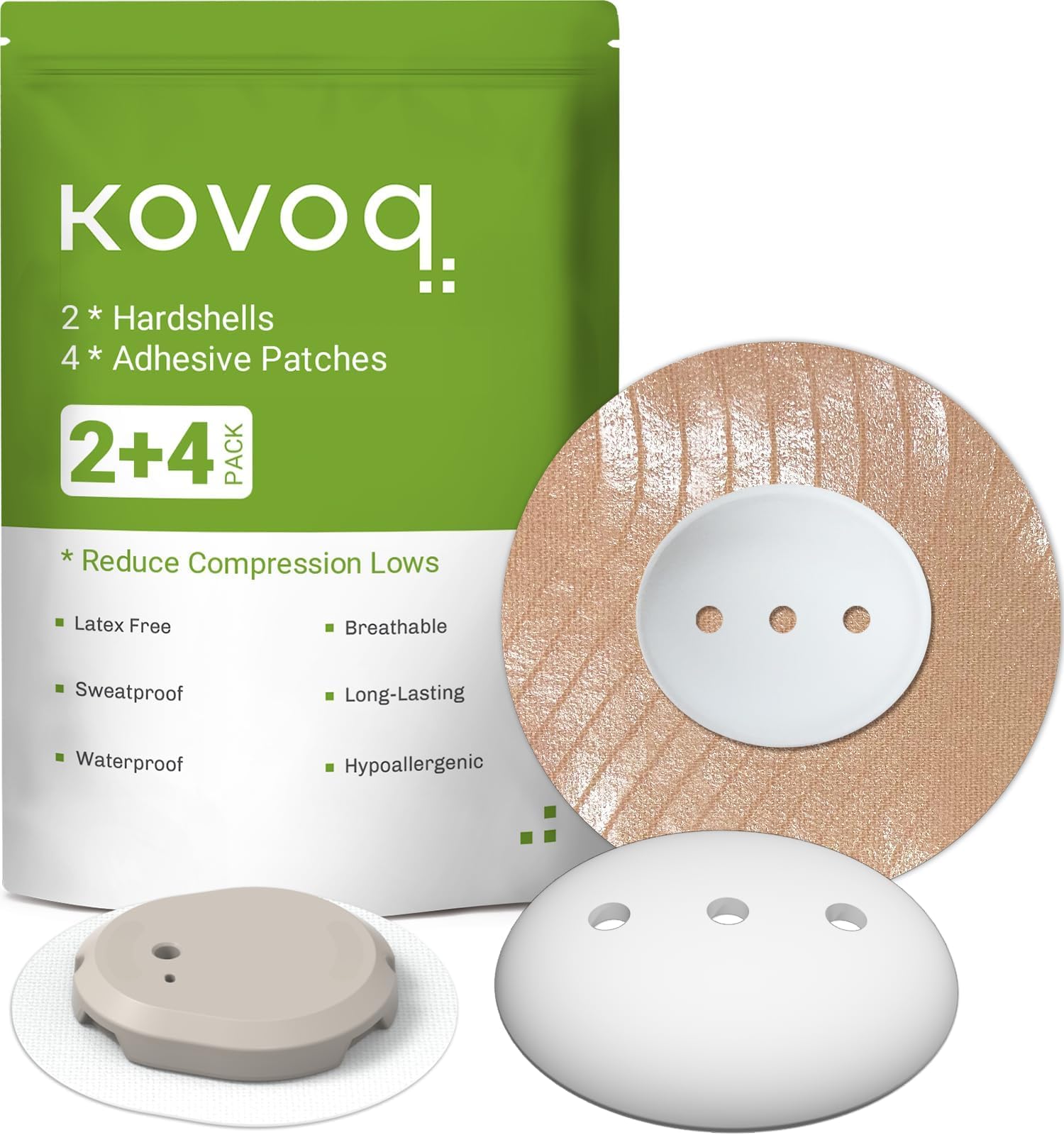 KOVOQ - Reusable Dexcom G7 Hardshell Covers, 2-Pack Add-On Covers Reduce Compression Lows, Customized for Dexcom G7 and Stelo CGM Sensors (4 Pack Dexcom G7 and Stelo Adhesive Patches Included)