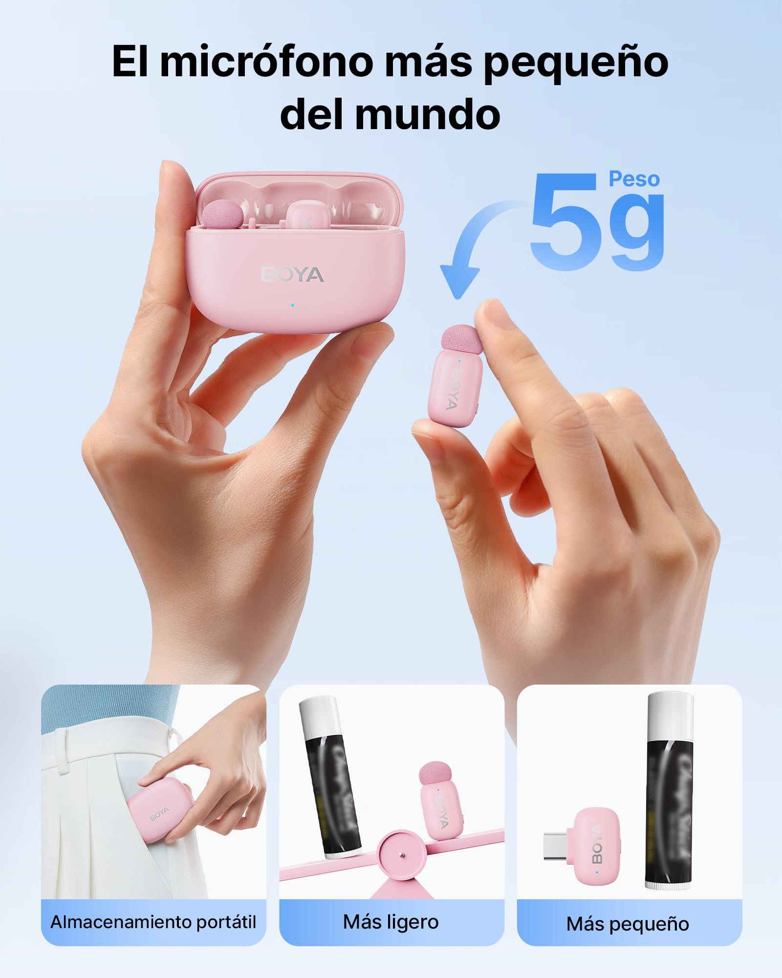 BOYA Mini 2 Micro Cravate sans Fil pour iPhone & Android, USB-C, Rose