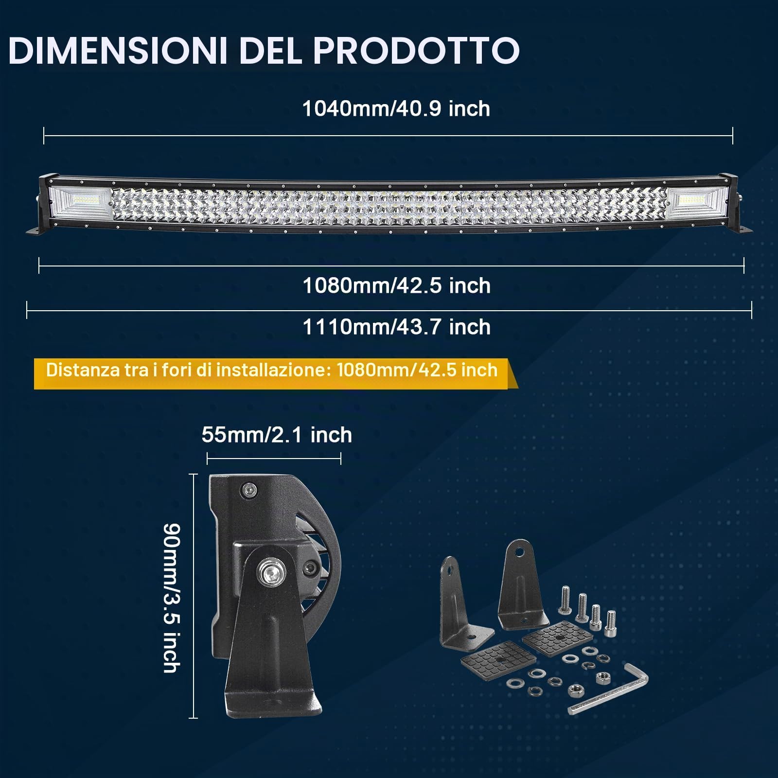 SKYWORLD 42 pollici 107 cm 540W Magro Curva Barra Led Fuoristrada | Barra Luce Led 12V 24V, Impermeabile Fari Luci da Lavoro Bar per Auto Camion SUV ATV 4x4 Veicoli Offroad Barca, 6000K Bianca