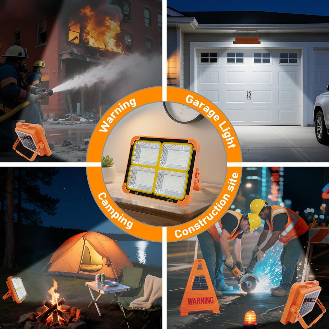 120W Solar Rechargeable Work Light, 144 LED 10000LM Portable Flood Light with Stand, IP66 Waterproof, 4 Modes LED Job Site Lighting for Mechanic Camping Car Repair