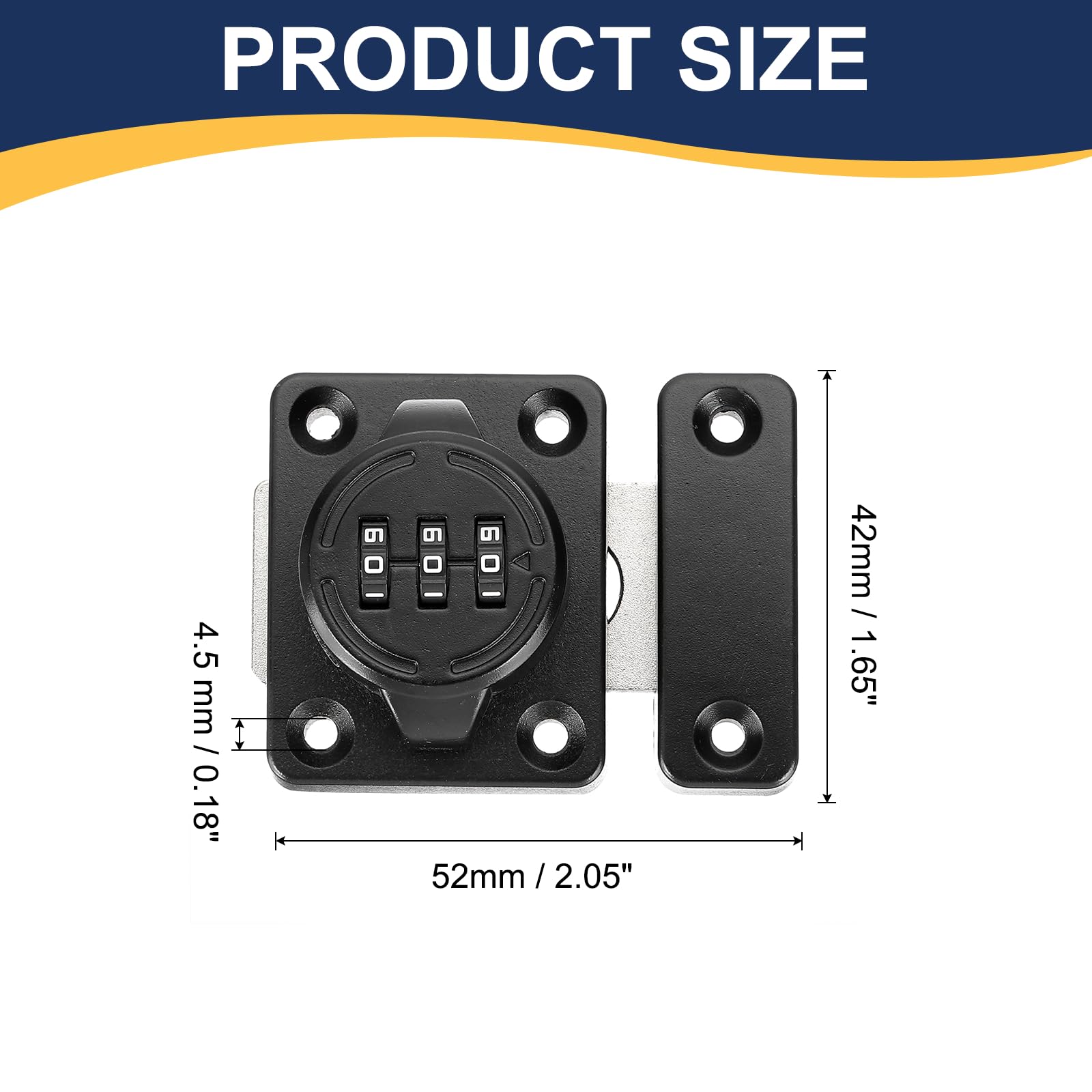 uxcell Cabinet Door Latch 2.05 x 1.65 Inch Zinc Alloy Keyless Combination Lock for Kitchen Cabinet Office Drawer Wooden Furniture Black 2Pcs - Image 2