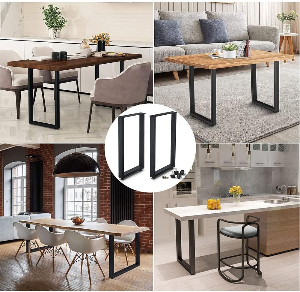 Black Table Legs High 40”H 28”H Steel Dining Desk Legs Heavy Duty Furniture Bases for Kitchen,Office Table, Industrial Square Tube Iron(24" W x 40" H)