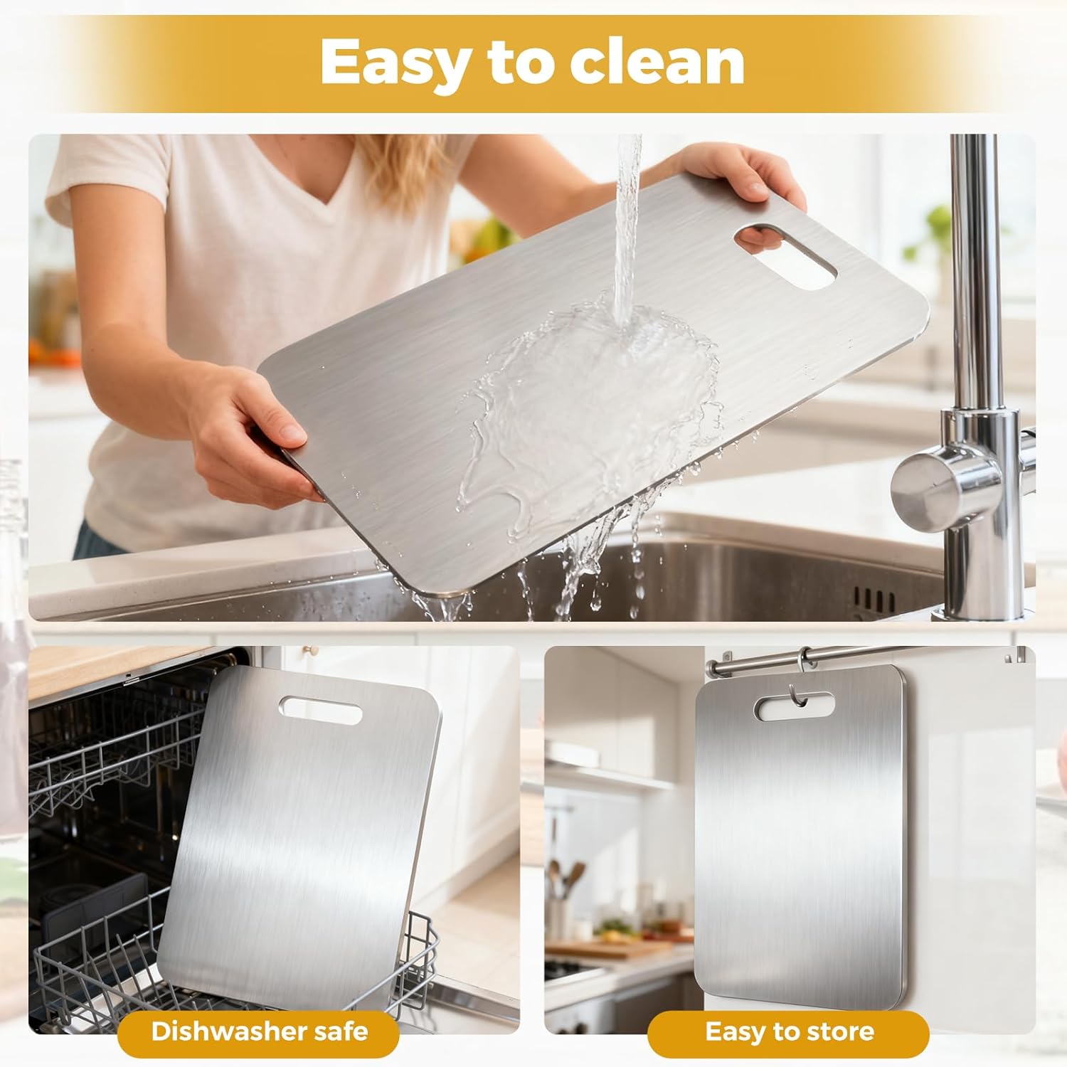 Tavano Titanium Cutting Board,100% Pure Titanium Cutting Boards for Kitchen,Double-side Available Cutting Board for Vegetables,Meat,Fruits,Easy to Store and Clean(L)