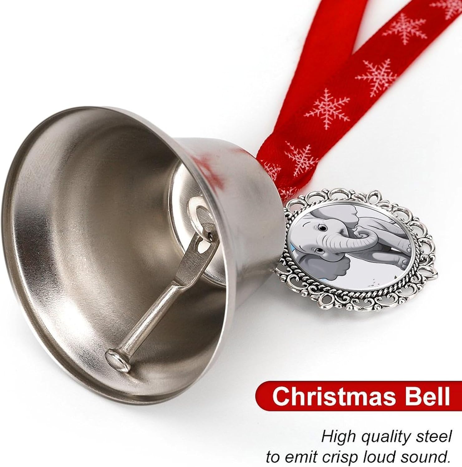 White Elephant Bell Ornament Red Ribbon for Christmas Tree Holiday Decoration Personality Believe Bell Ornaments Sleigh Bells for Winter New Year Party Supplies