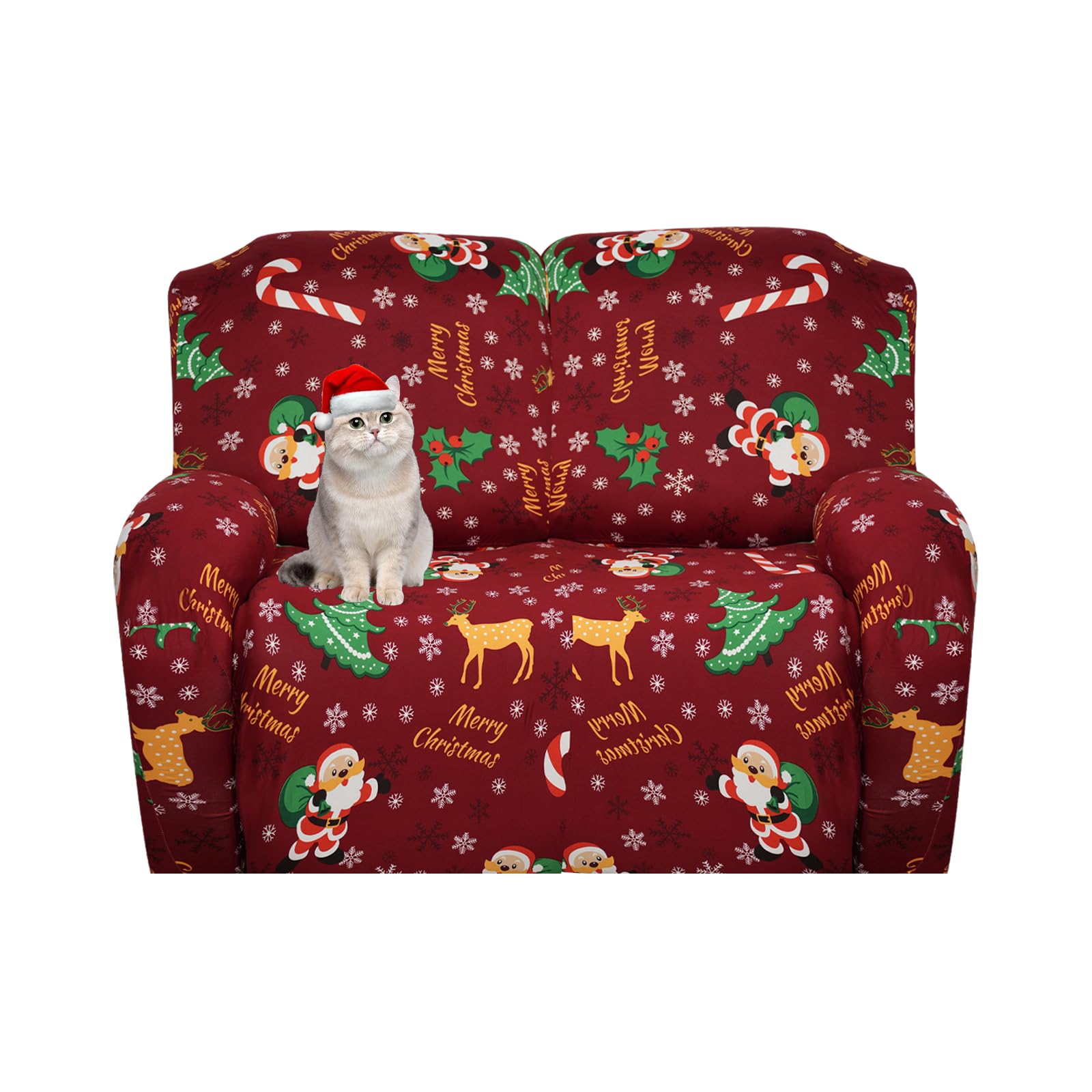 Jaotto Copridivano Natalizio Relax 2 Posti Reclinabile Copripoltrona Relax Reclinabile con Tasche 8-Pezzi Copridivano Fantasia Lavabile Xmas Coperture per Divano da Massaggio,Ladro