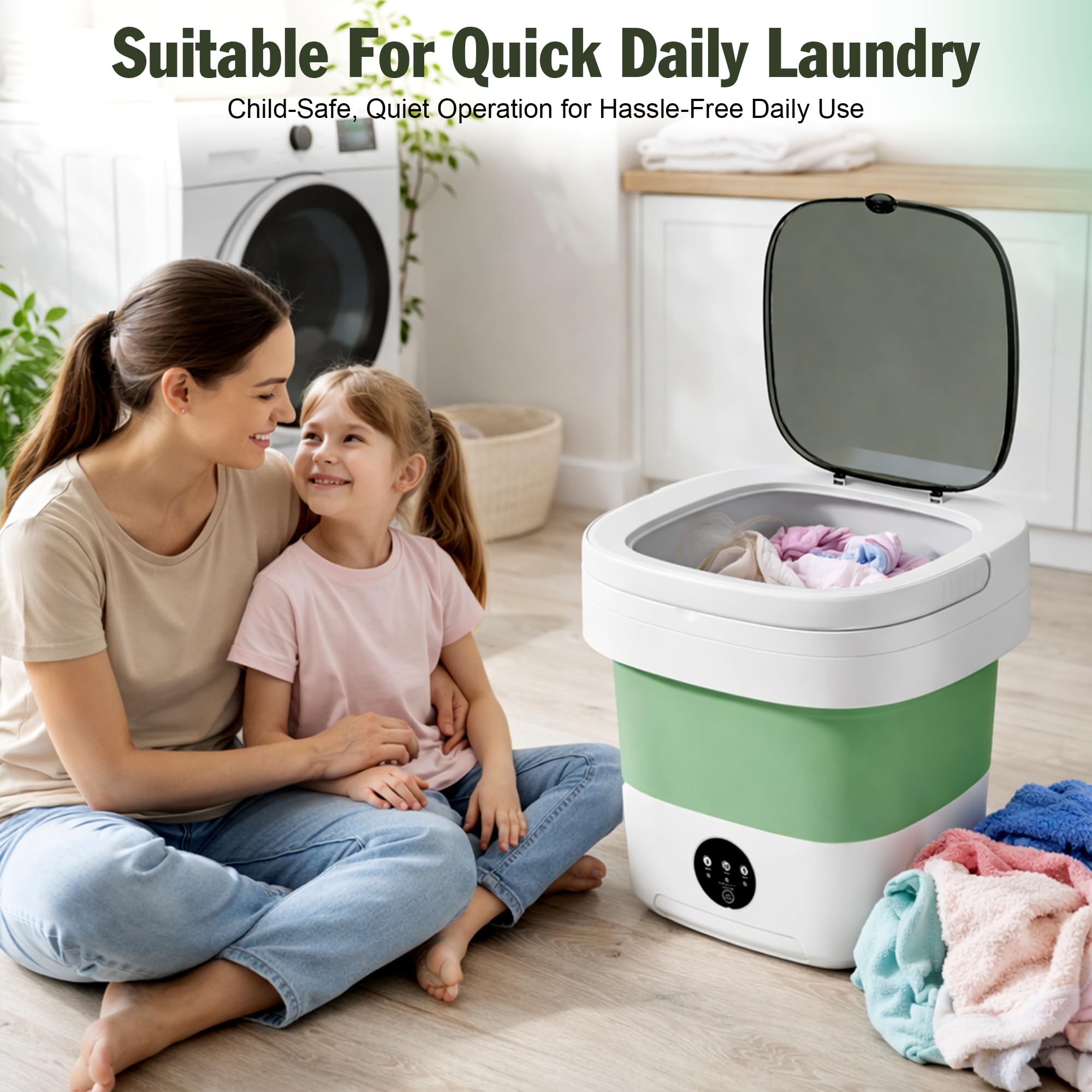 16L Portable Washing Machine with Spin Basket 3 Wash Modes Timer - Collapsible, Portable Clothes Washer for Travel Apartment Camping Dorm Hotel - Deep Cleaning Mini Washer Compact Washing Machines — view 7