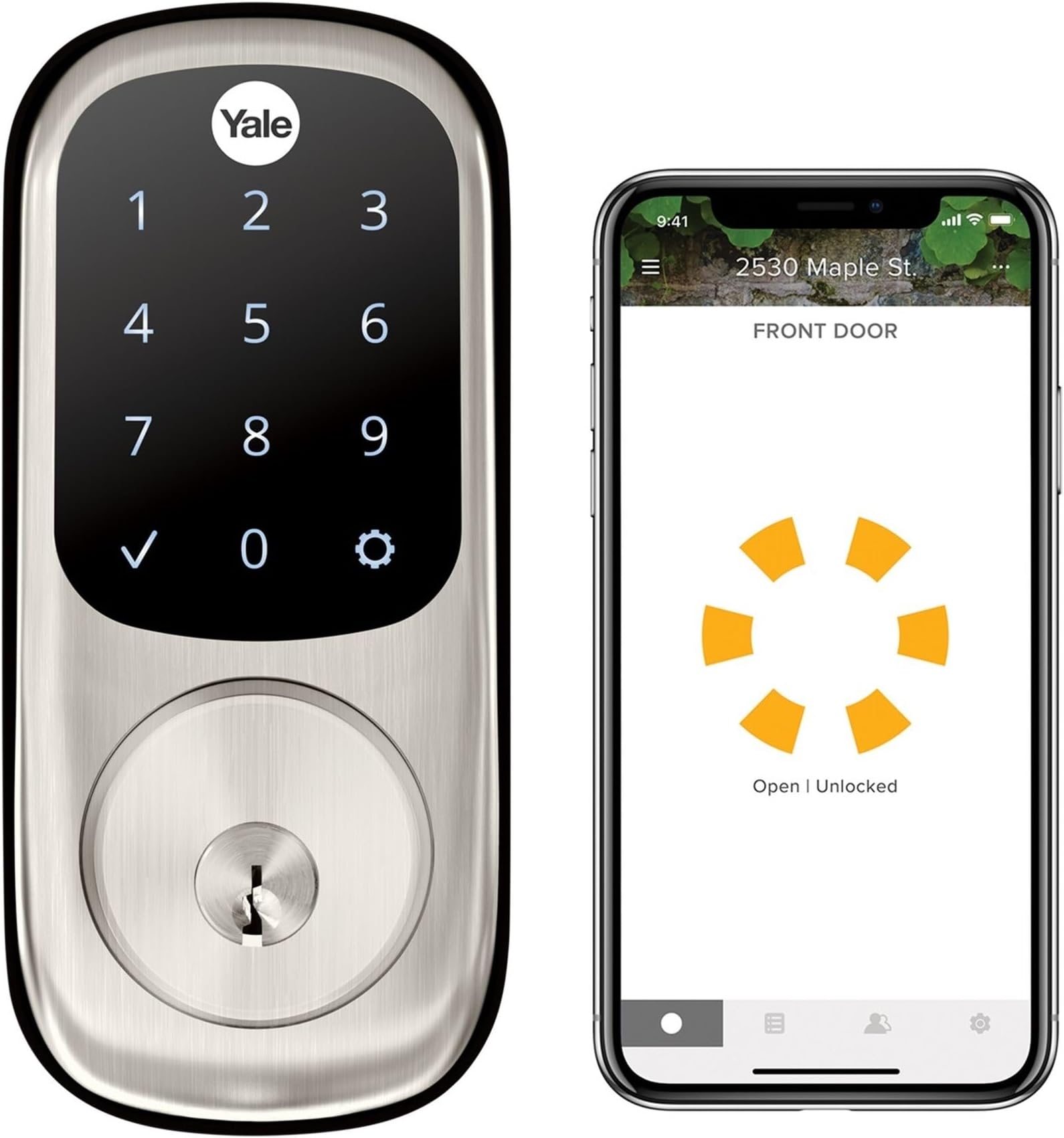 Security Assure Lock Deadbolt, Satin Nickel Wi-Fi Connected Smart Lock with Back-Up Key and Digital Touchscreen Keypad for Code Entry and Remote Access, ‎YRD226-CBA-619