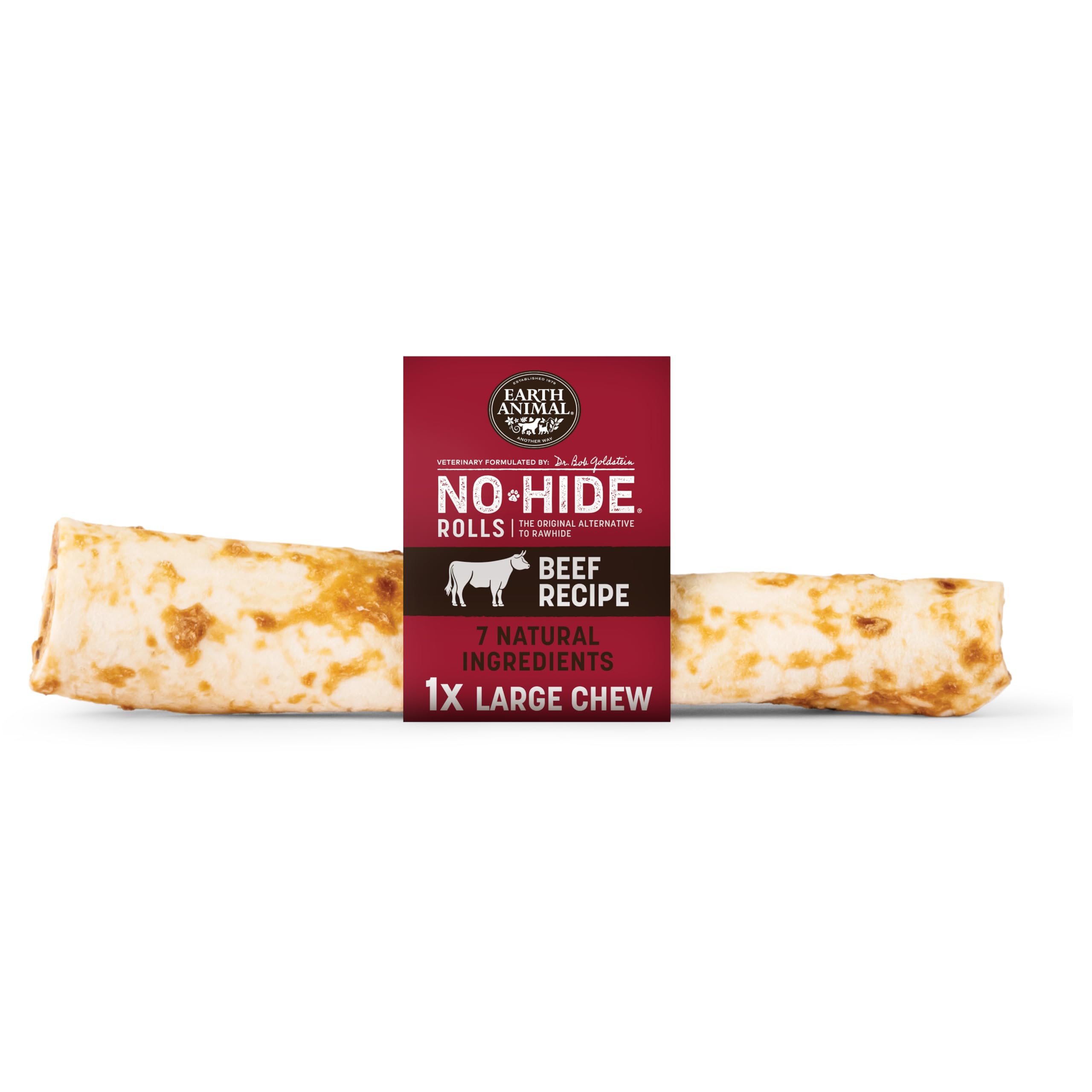 Earth Animal No-Hide® Beef Roll (1 Pack) – Long-Lasting Dog Chews – Natural Dog Treats for Large Dogs (>32 kg) – Easily Digestible, Supports Healthy Teeth & Gums – 100% Recyclable Packaging