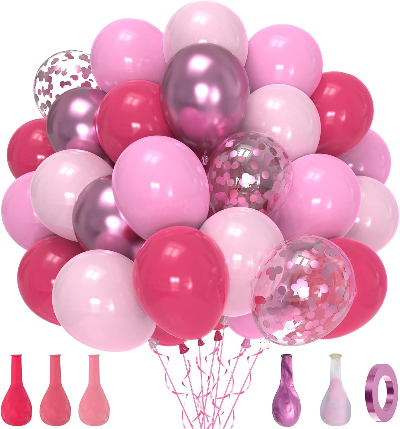Hot Pink and Light Pink Balloons przyjecie 60 Pcs 12 inch Magenta Balloon Metallic Pink Confetti Balloons Pack for Girls Women Birthday Baby Shower Wedding Bachelorette Party Decoration