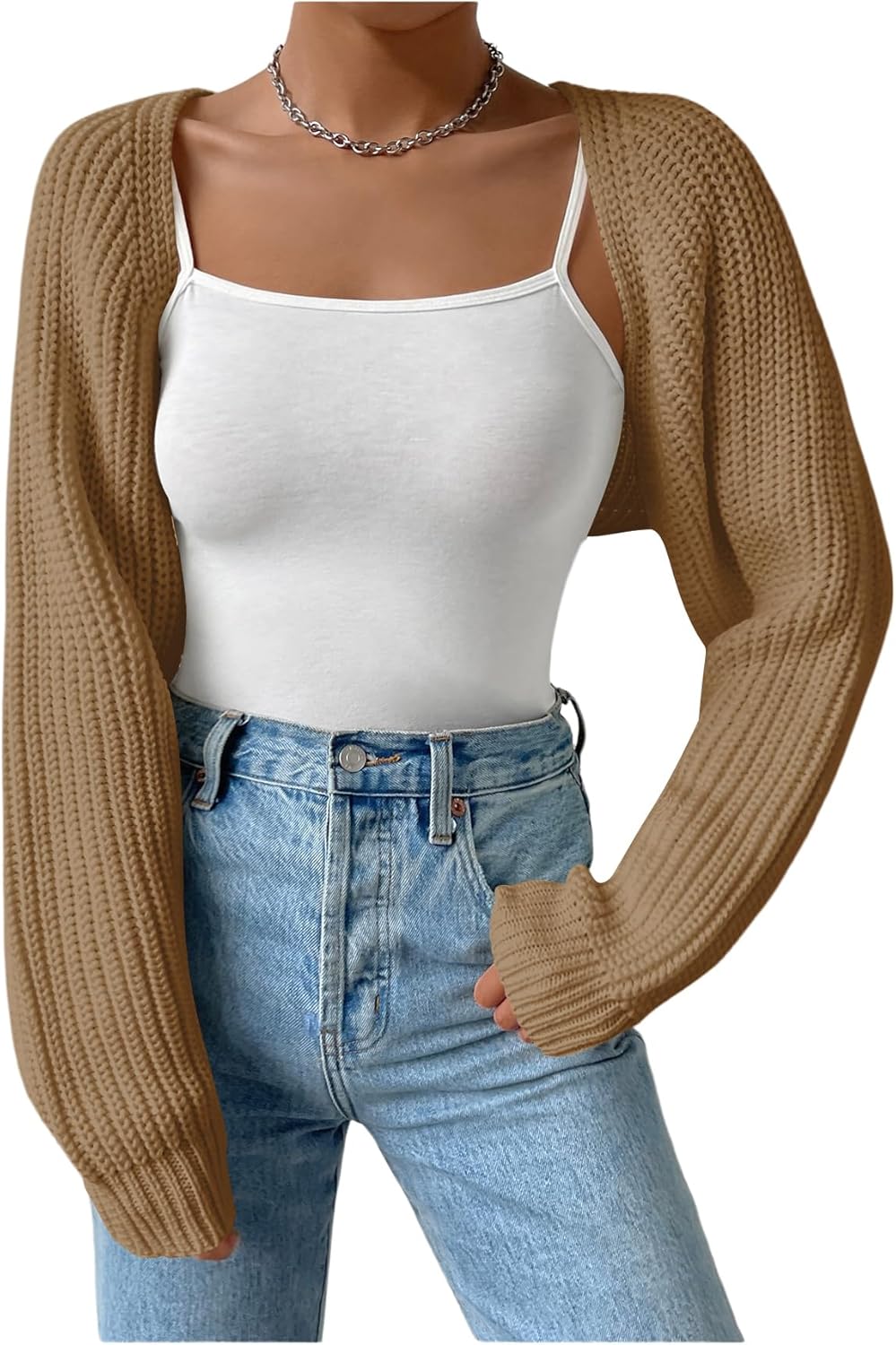 Verdusa Women's Y2k Cropped Cardigan Sweaters Lightweight Knit Open Front Bolero Shrugs Spring Fall Outfits