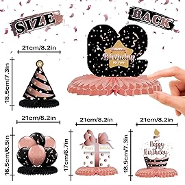 LINGTEER Happy 90th Birthday Rose Gold Table Honeycomb Centerpieces Cheers to 90th Birthday Ninety Years Old Party Table Decorations Gift Sign.