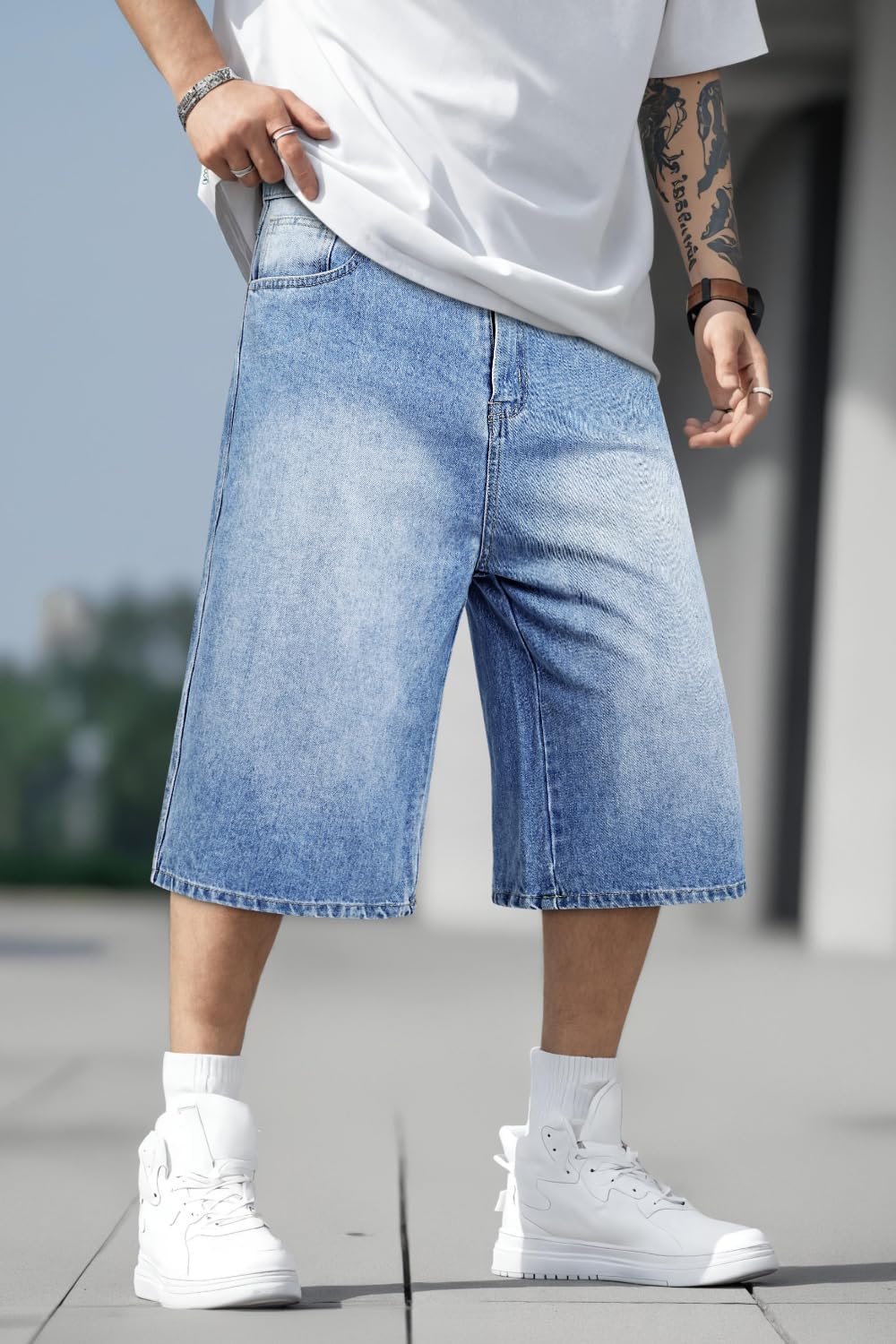 Men Baggy Jorts Y2k Streetwear Loose Fit Hip Hop Skateboard Denim Shorts - Image 2