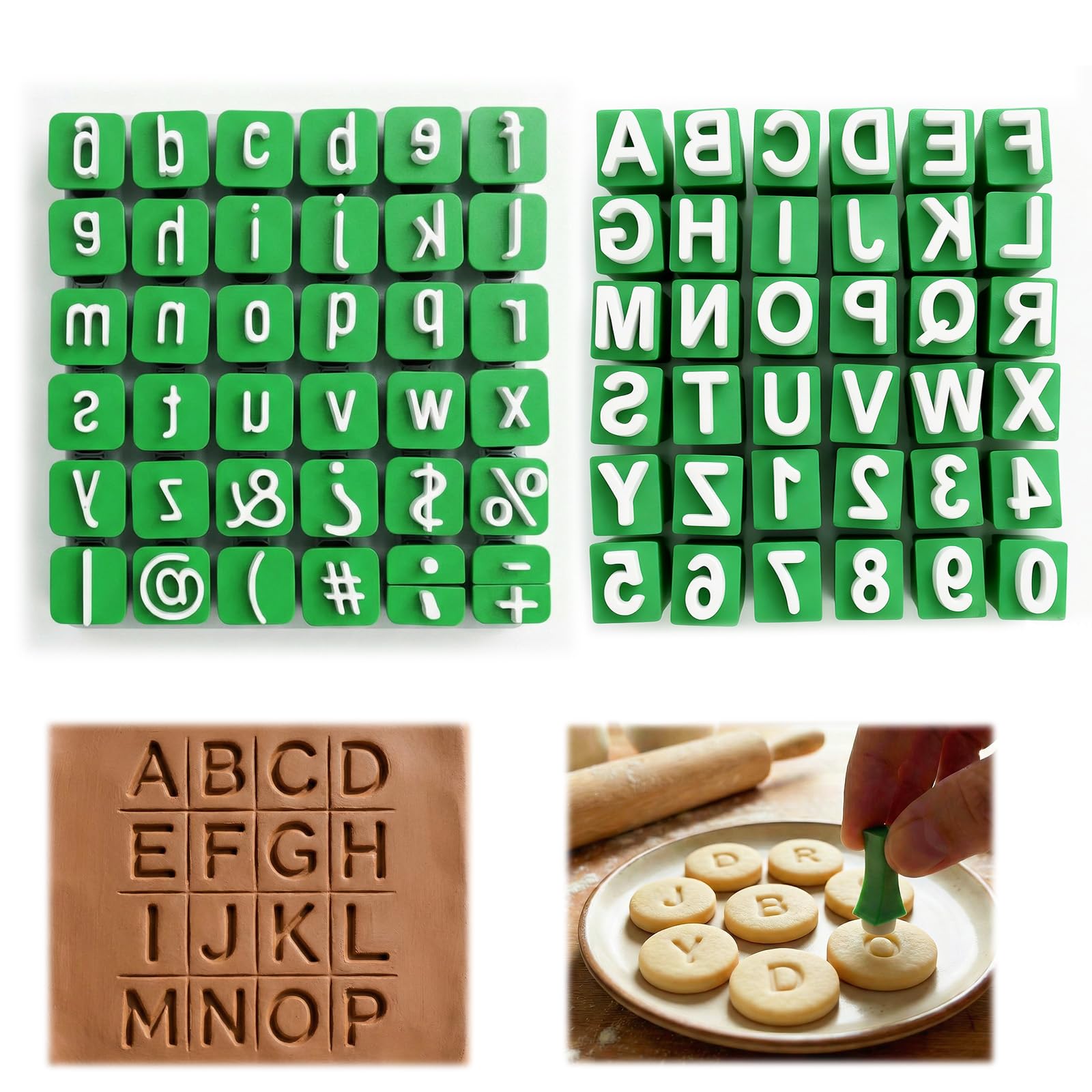Seruno X 72PCS Clay Letter Stamp Set, Deep 3D Engraved Uppercase & Lowercase Letters Alphabet Stamps, for Pottery, Cookie, and Custom Cake Decorating, Alphabet Number Stamp Tool, 2 Pack
