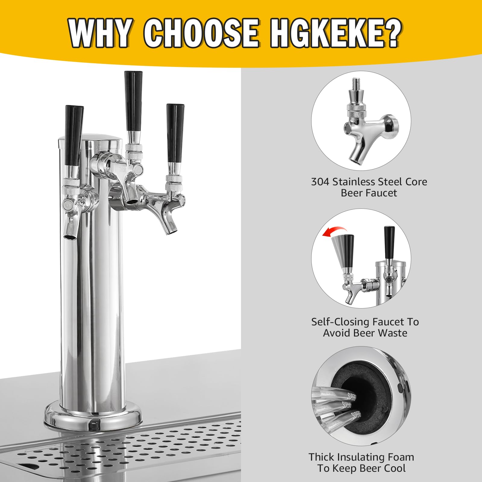 Dispensador de torre de cerveza de barril de triple grifo, torre de cerveza Kegerator de doble grifo