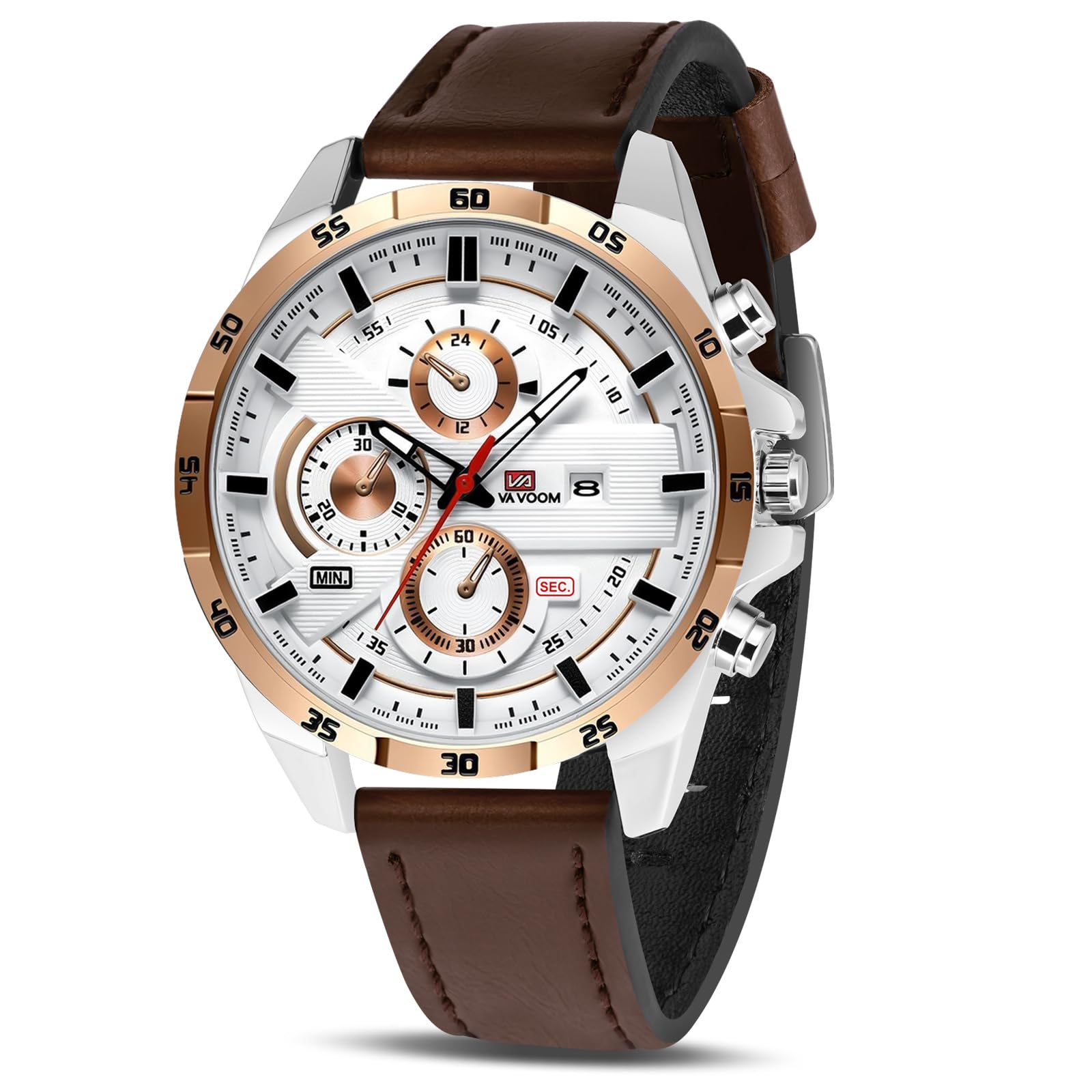 OFFCUP herenhorloge analoog quartz chronograaf bruin lederen band, herenpolshorloges met datum, horloges herenmode casual zakelijk horloge voor heren, klassiek elegant cadeau - Zwart Goud