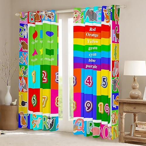 Miniatura 2 de Feelyou Cortinas educativas para niños, para dormitorio, colección ABC, números y formas, aprendizaje con aislamiento térmico, cortinas de ventana
