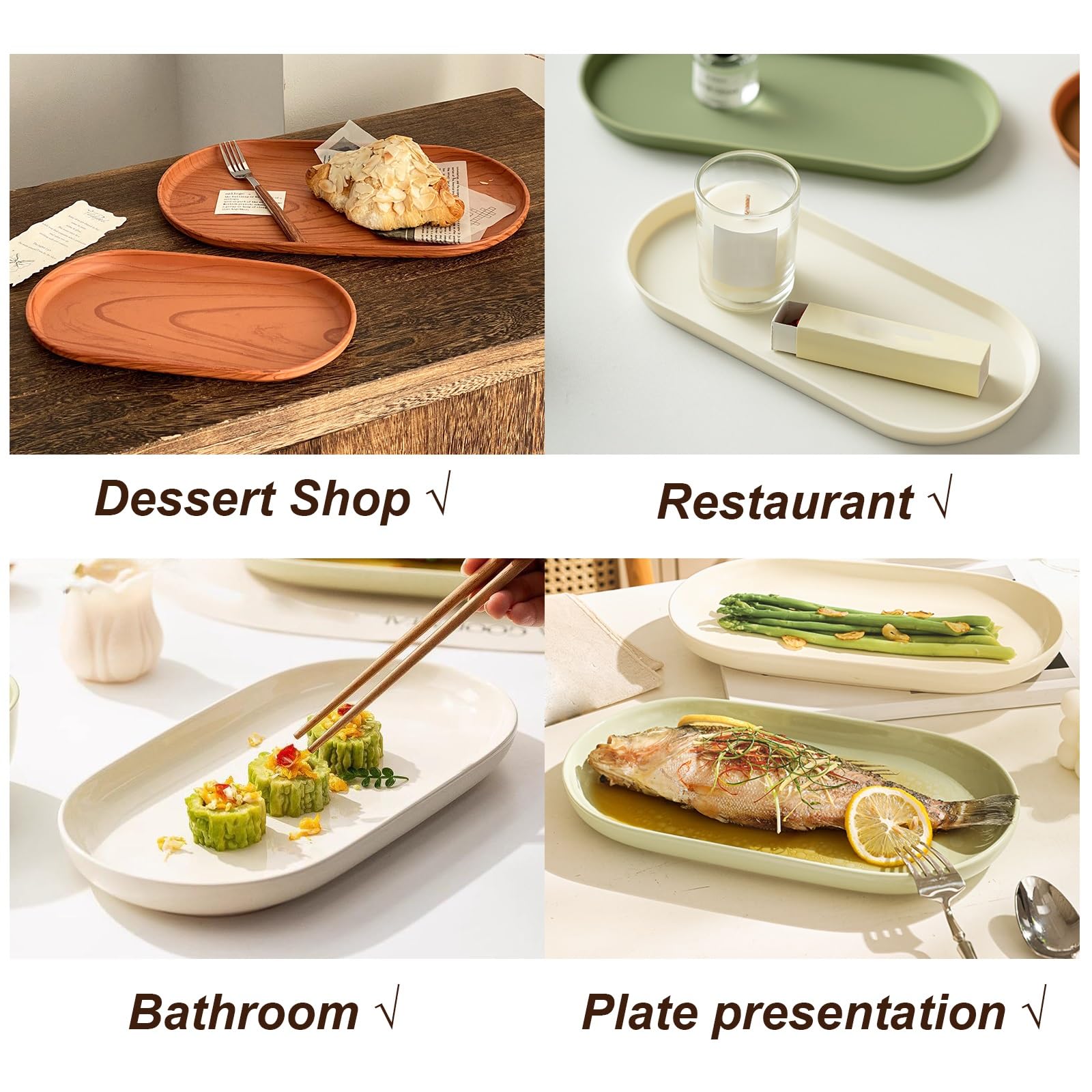 Juego de 5 cubos rectangulares de plástico, bandeja de comida para café, ideal para comedor, dormitorio, baño, recipientes de almacenamiento duraderos color marrón (31 x 16 cm)