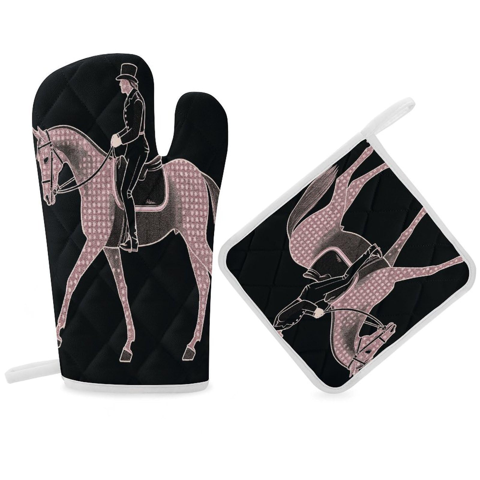 Fodpand Women's Style Dressage Dressage Rider Horse Oven Mitts And Pot Holders Sets,Oven Gloves For Kitchen Oven Mitts And Potholders For Baking Cooking Grilling Apartment Essentials