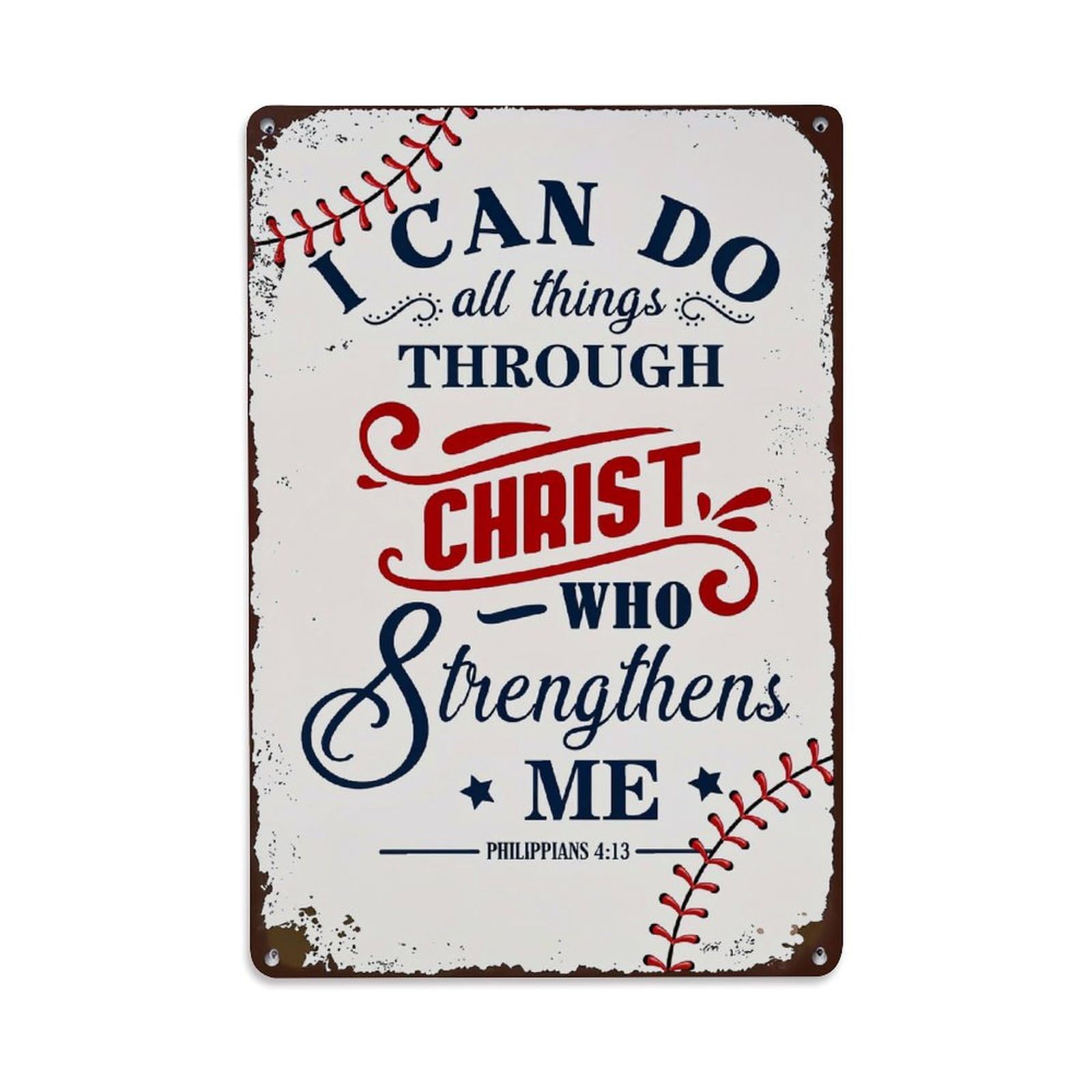 Baseball Stitch Design With Bible Verse Tin Sign Metal Poster Vintage Metal Signs for Home Man Cave Bar Cafe Kitchen laundry room Wall Decorations Gift 8x12Inch
