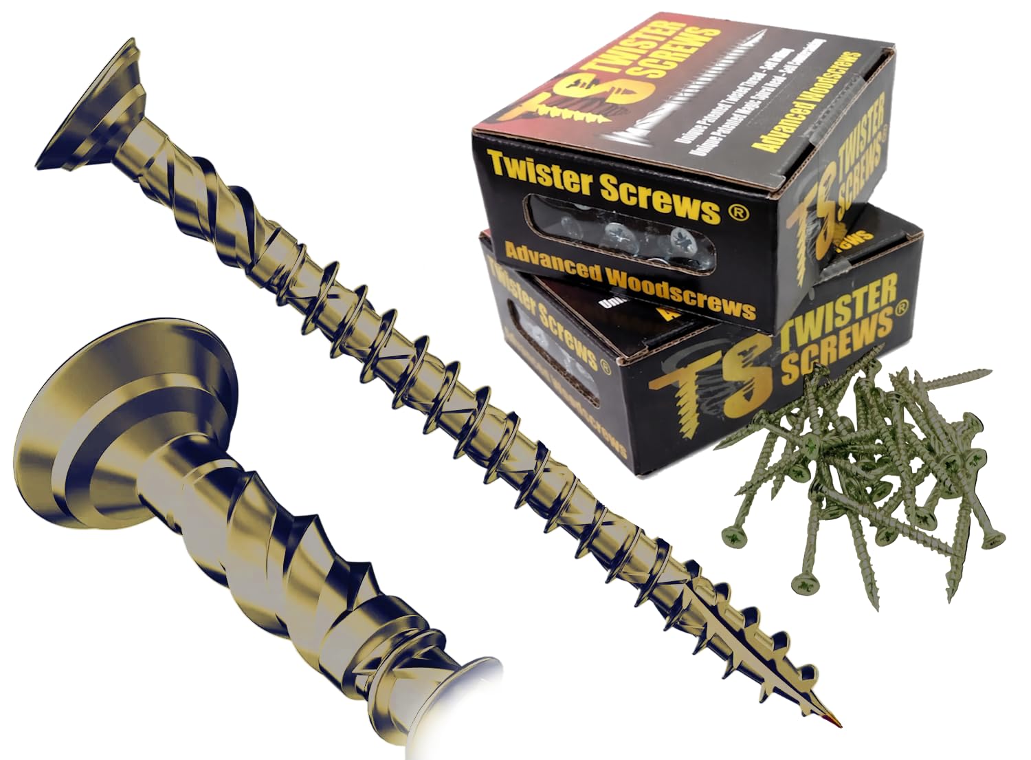 Twister Screws Premium Double-Threaded Decking Screws | 4.5mm x 60mm | Tan | Box of 50 | Self Drilling, Self Countersinking, E-Coat, Ultra Sharp Quick Grab Point