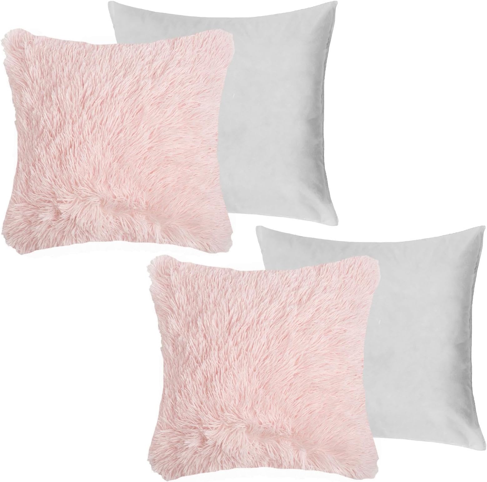 Sienna Large Cushions with Covers Included Pink 55x55, Cushion Inserts with Covers for Sofa Living Room Bedroom Decorative Luxury Home Fluffy Shaggy, Pack of 2