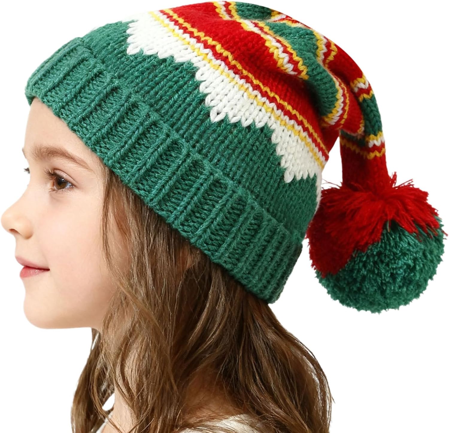 Freebily Santa Hat Christmas Hat for Kids/Baby Knitted Beanie Hats with Pompom Unisex Xmas Holiday Hats