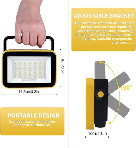 Miniatura 2 de Luz de trabajo recargable de 40 W con orificio para trípode, luz de trabajo LED de 1450 lúmenes, funciona con pilas, luz de trabajo portátil